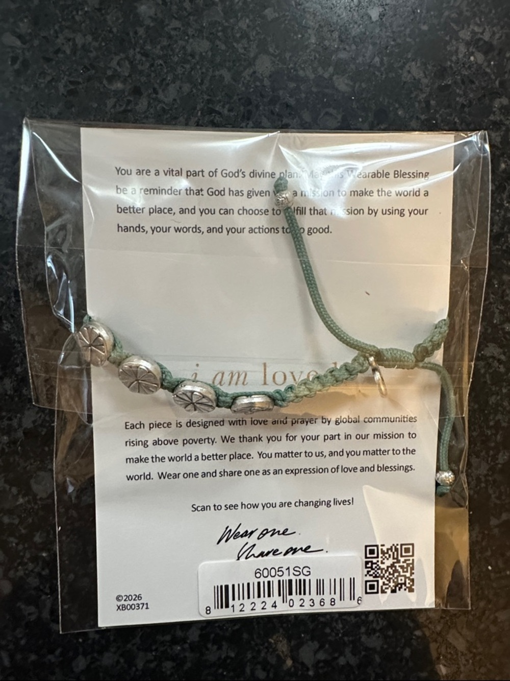 My Saint My Hero Bloom Silver Daisy Bead Bracelet - Sage Cord - New - Picture 2 of 2